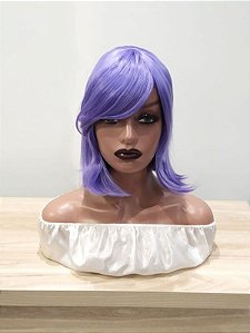 Peruca Sintética curta cor lavanda lilás com franja para cosplay
