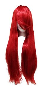 Peruca lisa Fibra orgânica com Franja cor Vermelha p/ cosplay personagem disney pequena sereia