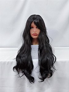 Peruca levemente ondulada repicada Com Franja cor preta 1#