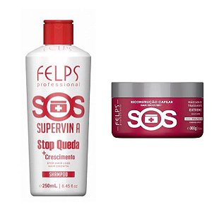 Shampoo S.O.S Supervin A Stop Queda Felps 250ml + Máscara Sos Ressurreição Capilar Xmix Felps 300g