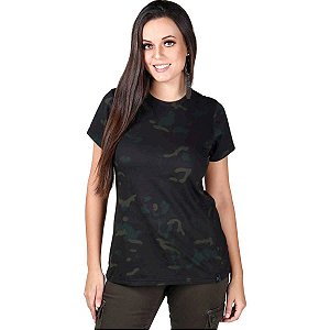 Camiseta Feminina Soldier Camuflada Multicam Black Bélica