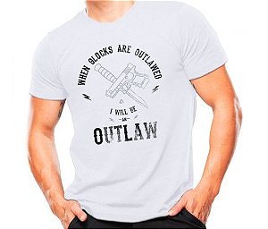 Camiseta Militar Estampada Glock Outlaw Branca E Cinza - Atack