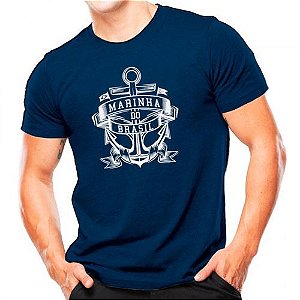 Camiseta Militar Estampada Marinha Do Brasil Azul Estampa Branca - Atack