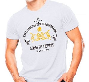 Camiseta Militar Estampada Cavalaria Do Exército Brasileiro Branca - Atack