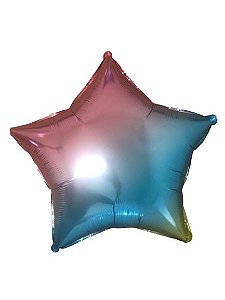 Balão Metalizado Estrela Liso Degradê (Azul, Amarelo e Rosa)
