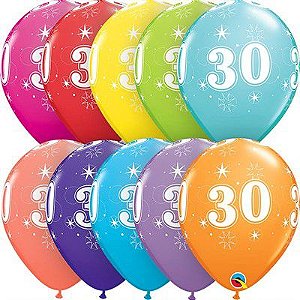 Balão QUALATEX 30 Anos - Cores Sortidas - 06 UNIDADES