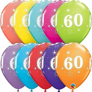Balão QUALATEX 60 Anos - Cores Sortidas - 06 UNIDADES