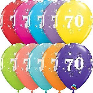 Balão QUALATEX 70 Anos - Cores Sortidas - 06 UNIDADES