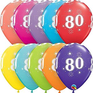 Balão QUALATEX 80 Anos - Cores Sortidas - 06 UNIDADES