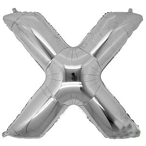 Balão Metalizado Letra X Prata - 40cm