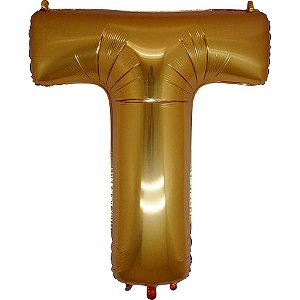 Balão Metalizado Letra T Dourado - 40cm