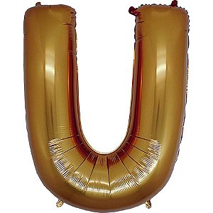 Balão Metalizado Letra U Dourado - 40cm