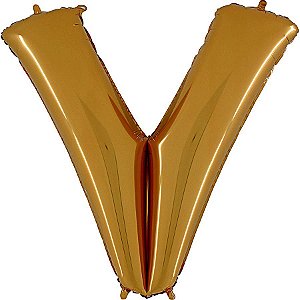 Balão Metalizado Letra V Dourado - 40cm
