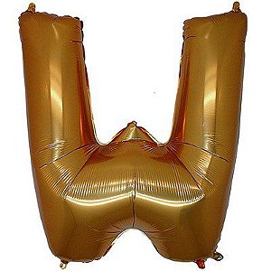 Balão Metalizado Letra W Dourado - 40cm