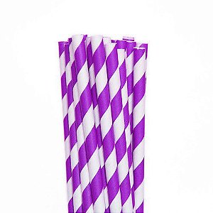 Canudo de Papel Listrado Roxo - 20 Unidades