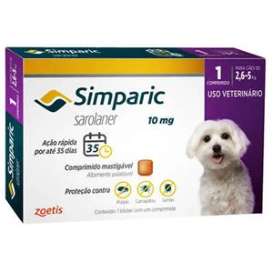 Antipulgas, Carrapatos e Sarnas Simparic 10mg Cães de 2,6 a 5kg - 1 Comprimido