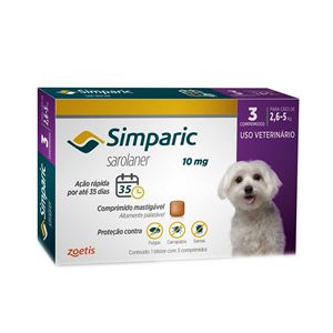 Antipulgas, Carrapatos e Sarnas Simparic 10mg Cães de 2,6 a 5kg - 3 Comprimidos