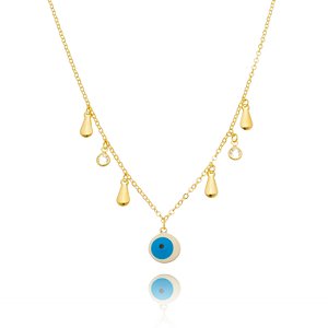 Colar Olho Grego com Gotinhas Folheado em ouro 18k