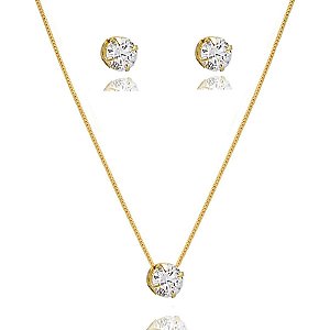 Conjunto Colar e Brinco Ponto Luz Folheado em ouro 18k