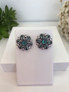 Brinco Verde Pequeno com Zirconias Ródio Negro