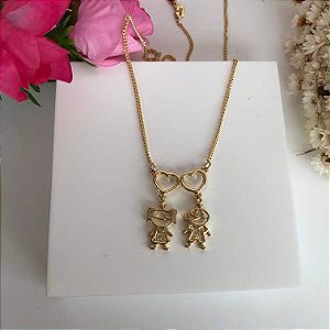Colar Casal de Filhos Folheado em Ouro 18K