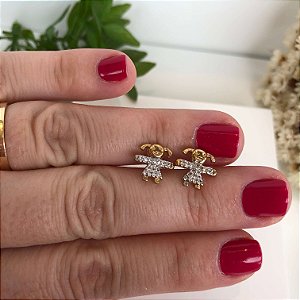 Brinco Menina Com Zircônias Folheado ouro 18k