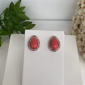 Brinco Zirconia com Gota Salmão Folheado em Ouro 18k