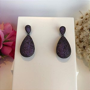 Brinco Gota Zircônia Lilás Ródio Negro