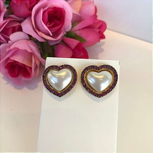 Brinco de coração com Zircônias Folheado em Ouro 18k