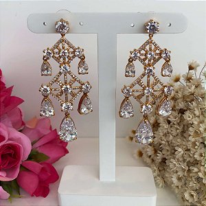 Brinco de Noiva Com Zircônias Folheado em Ouro