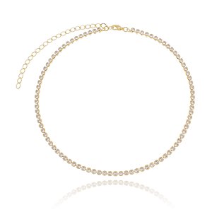 Colar Riviera Choker com Zircônias Brancas Folheado em Ouro 18k