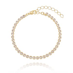 Pulseira Riviera com Zircônias Brancas Folheado em Ouro 18k