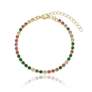 Pulseira Riviera com Zircônias Coloridas Folheado em Ouro 18k