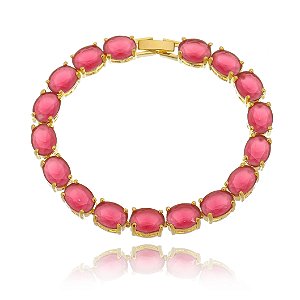 Pulseira riviera pedras rubi folheada ouro 18k