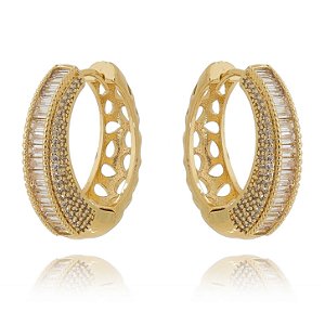 Brinco Argola Cravejado folheado em ouro 18k