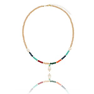 Colar de pedras coloridas e pérolas