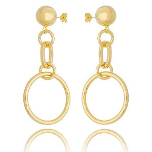 Brinco longo dourado folheado em ouro 18k