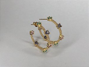 Argola de zircônia colorida folheada em ouro 18k