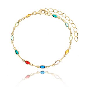 Pulseira pedras coloridas Folheado Ouro 18k - Adulto