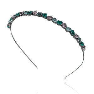 Tiara Pedraria com Brinco gota Lilas Grafite