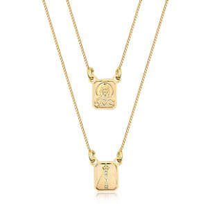 Escapulário Nossa Senhora e sagrado coração folheado em ouro 18k