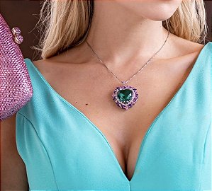 Colar Coração Turmalina Ródio Branco