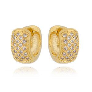 Argola de Zircônia Cristal Folheada em Ouro 18k