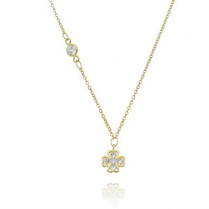 Colar com trevo da sorte folheado a ouro 18k