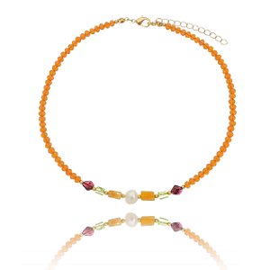 Choker com Pedras Naturais e Pérolas