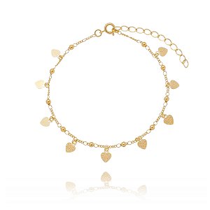 Tornozeleira de coração e bolinhas folheada em ouro 18k