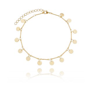 Tornozeleira Medalhas e Canutilhos folheada em ouro 18 k