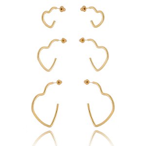 Trio Argolas de Coração folheado em ouro 18 k
