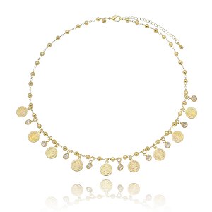Choker com Medalhas e Ponto de luz Folheado em Ouro 18k
