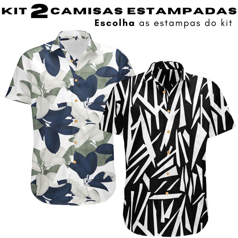 Kit 2 Camisas Masculinas Estampadas Manga Curta Viscose - LaVíbora: Shorts  Masculinos de Praia, Roupas e mais!
